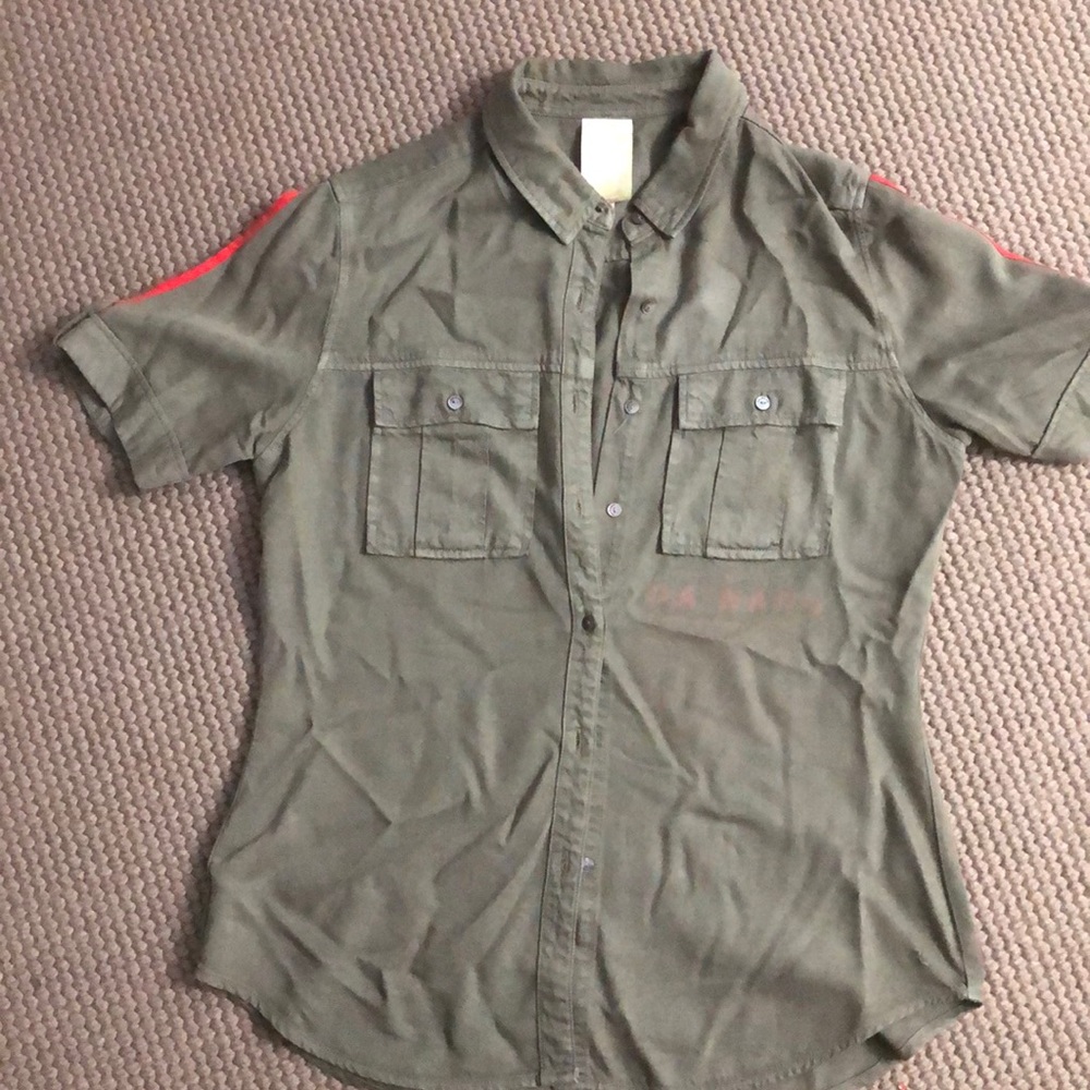 Army green short sleeve button down
